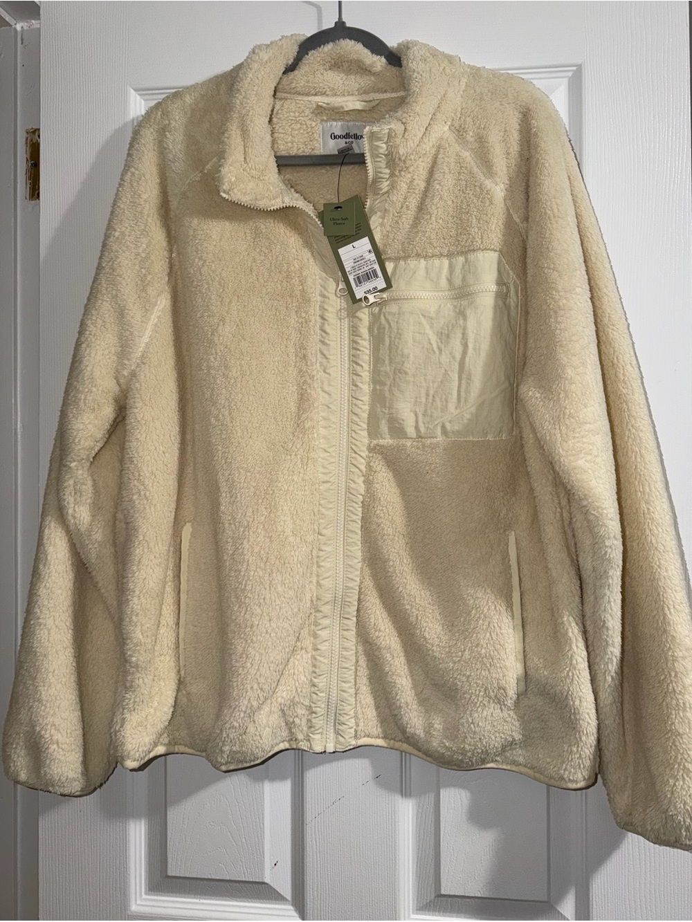 Goodfellow & Co Cream Sherpa Jacket with Chest Pocket